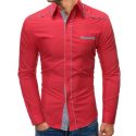 men’s shirts fashion stitching long sleeve business shirt for male slim fit blouse men red blue new