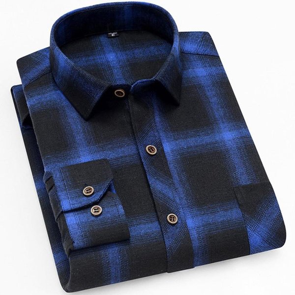 men's shirts new men's long sleeve square collar plaid shirt fashion slim shirts upscale casual business