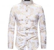 men’s shirts personality bronzing print vintage court style long sleeve blouse fashion casual shirt male new arrival