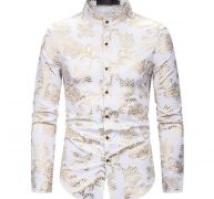 men’s shirts personality bronzing print vintage court style long sleeve blouse fashion casual shirt male new arrival