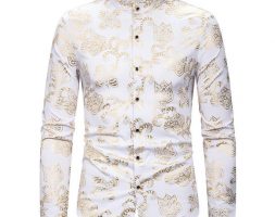 men’s shirts personality bronzing print vintage court style long sleeve blouse fashion casual shirt male new arrival