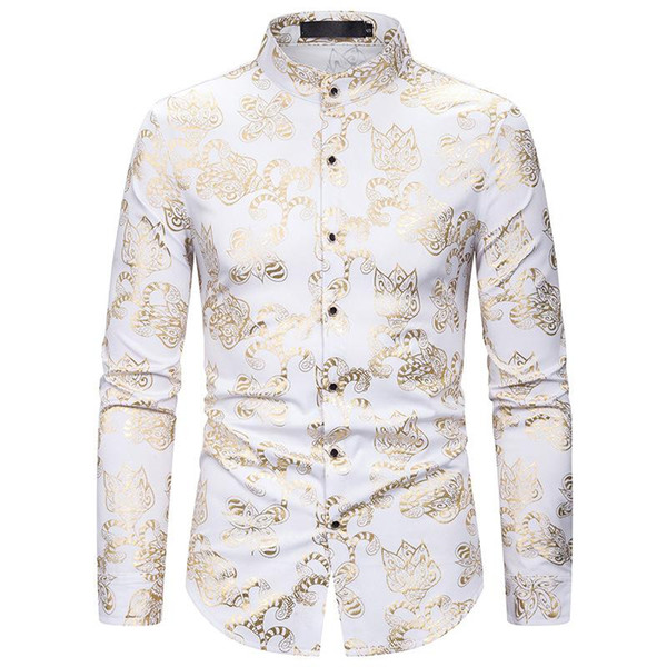 men's shirts personality bronzing print vintage court style long sleeve blouse fashion casual shirt male new arrival