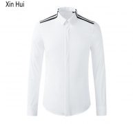 men’s shirts popular new style collar shoulder parallel bars ribbon stitching men’s shirt long sleeve shirt
