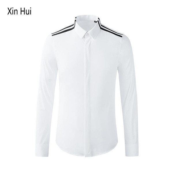 men's shirts popular new style collar shoulder parallel bars ribbon stitching men's shirt long sleeve shirt