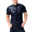 men’s shirts pu leather short sleeve slim fit tshirts male dance stage clubwear t-shirt men gothic streetwear tee plus size