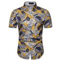 men’s shirts short sleeve hawaiian blouse men’s clothing slim fit shirt for man white yellow new camisa masculina homme