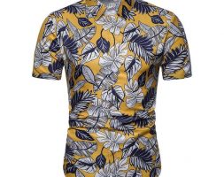 men’s shirts short sleeve hawaiian blouse men’s clothing slim fit shirt for man white yellow new camisa masculina homme