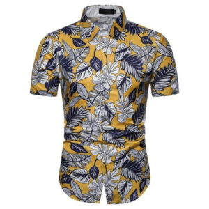 men's shirts short sleeve hawaiian blouse men's clothing slim fit shirt for man white yellow new camisa masculina homme