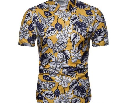 men’s shirts short sleeve hawaiian blouse men’s clothing slim fit shirt for man white yellow new camisa masculina homme