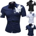 mens slim fit flower short sleeve shirt blouse summer casual beach shirts men’s fashion slim printed lining