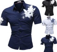 mens slim fit flower short sleeve shirt blouse summer casual beach shirts men’s fashion slim printed lining
