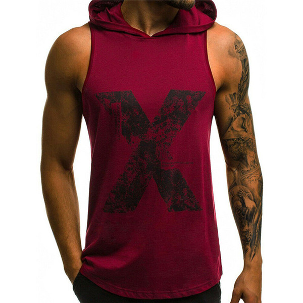 mens t-shirt vest hoodie muscle sleeveless bodybuilding gym tank hooded new