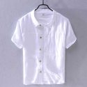 men’s t-shirts summer fashion linen short-sleeved trend loose breathable shirt mens brand casual shirts for men camisa chemise s3ed