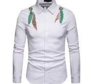 mens white shirt 2020 fashion embroidery long sleeve dress shirt men slim fit business casual button down shirts chemise homme