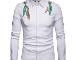 mens white shirt 2020 fashion embroidery long sleeve dress shirt men slim fit business casual button down shirts chemise homme