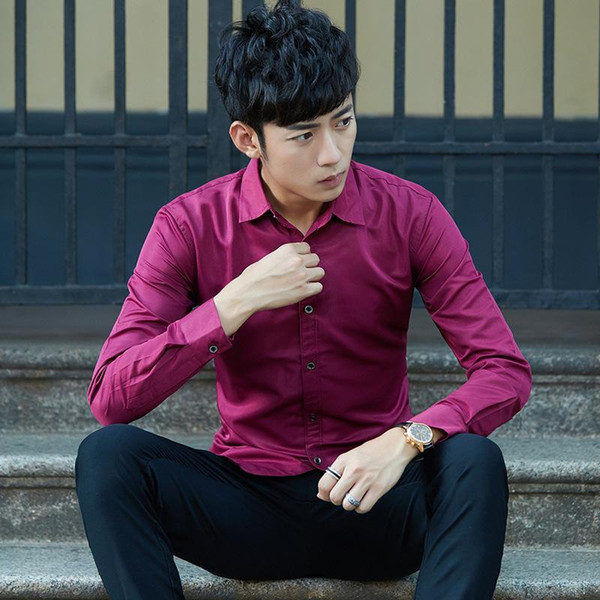 mrmt 2020 brand new men's shirt slim wild long-sleeved shirt youth solid color