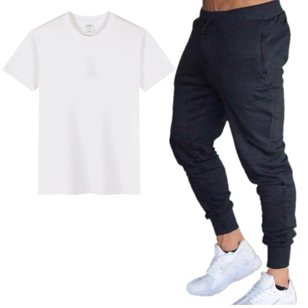 new 2020 designer summer men t shirt sets+pants two pieces sets casual mens t shirt joggers skinny pants gyms fitness sweatpants men set