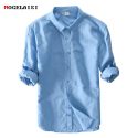 new 2020 mens linen shirts for man clothing solid 55%linen+45%cotton men’s shirt casual single breasted slim size s-3xl 601