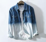 new 2020 patchwork denim men’s shirts long sleeve shirt slim fit mens brand casual shirts high quality