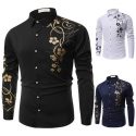 new 2020 spring men casual shirts fashion long sleeve brand printed button-up formal business polka dot floral men dress shirt