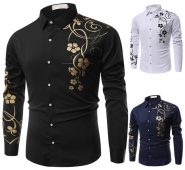 new 2020 spring men casual shirts fashion long sleeve brand printed button-up formal business polka dot floral men dress shirt