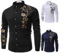 new 2020 spring men casual shirts fashion long sleeve brand printed button-up formal business polka dot floral men dress shirt