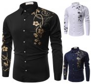 new 2020 spring men casual shirts fashion long sleeve brand printed button-up formal business polka dot floral men dress shirt1