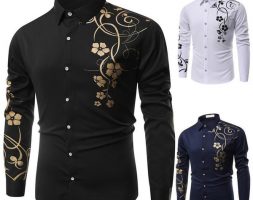 new 2020 spring men casual shirts fashion long sleeve brand printed button-up formal business polka dot floral men dress shirt1