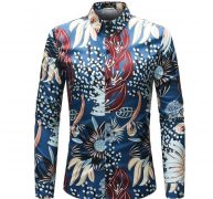 new arrival autumn men casual shirts fashion 3d print long sleeve shirts men clothes floral size m-4xl