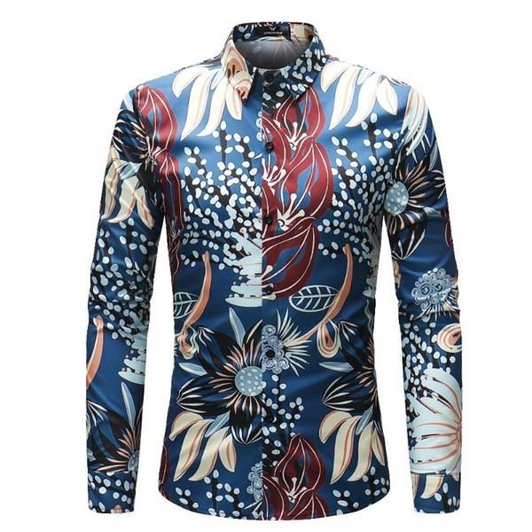 new arrival autumn men casual shirts fashion 3d print long sleeve shirts men clothes floral size m-4xl