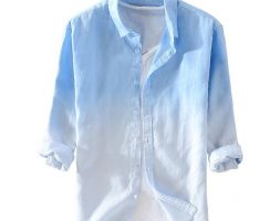 new design 100% linen brand shirt men summer blue gradient three-quarter sleeve shirts men breathable shirt male camisa
