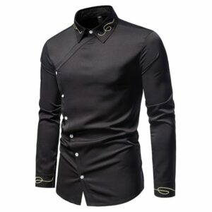 new european men's shirt, trend embroidery asymmetric long sleeve shirt, men's shirt