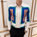 new fashion geometric print men’s shirt new design color block long sleeve shirts men casual party night club streetwears homme