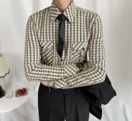new fashion men plaid shirts korean version long sleeve casual slim fit shirt business streetwear social blouse camisa masculina