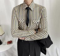 new fashion men plaid shirts korean version long sleeve casual slim fit shirt business streetwear social blouse camisa masculina
