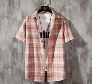 new fashion mens plaid shirts short sleeve casul summer harajuku streetwear cotton shirts turn_down collar tee shirt