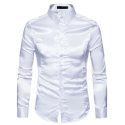 new fashion mens slim shirts satin shiny silk feel smart casual dress wedding casual business shirt black white khaki