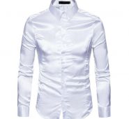 new fashion mens slim shirts satin shiny silk feel smart casual dress wedding casual business shirt black white khaki