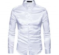 new fashion mens slim shirts satin shiny silk feel smart casual dress wedding casual business shirt black white khaki