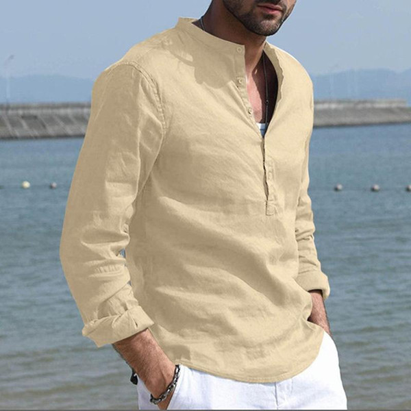 new fashion spring summer casual men's shirt cotton long sleeve striped slim fit stand collar shirts m-3xl