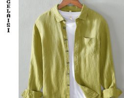 new men casual shirt 100% linen breathable solid long sleeve soft and comfortable men shirts camisa masculina 531