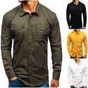 new men fashion shirts men’s casual slim fit shirt cotton long sleeve button down dress shirt cargo work shirts