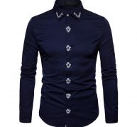 new men’s brand shirt fashion trend casual long-sleeve shirt european-style men’s business fashion embroidery masculinity
