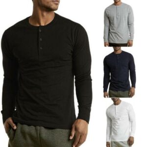 new mens t-shirts long sleeve cotton slim fit tee soft casual button autumn spring t-shirts s-2xl