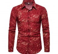new spring men casual shirts fashion long sleeve brand printed button-up formal business polka dot floral men floral shirt m-5xl