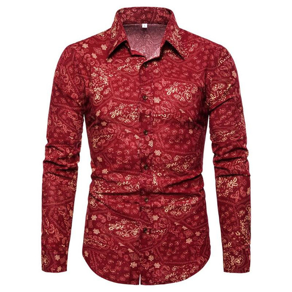 new spring men casual shirts fashion long sleeve brand printed button-up formal business polka dot floral men floral shirt m-5xl