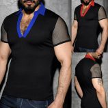 new style men t-shirts personality slim fit short sleeve casual patchwork summer v neck see through fashion 2019