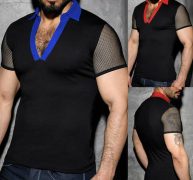 new style men t-shirts personality slim fit short sleeve casual patchwork summer v neck see through fashion 2019