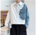 new style men’s shirts fashion spliced jeans cotton white blue oversized shacket hip hop streetwear loose overshirt big size top