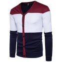 new stylish men t shirts patchwork contrast colored casual male leisure long sleeve v neck button tshirts fashion man